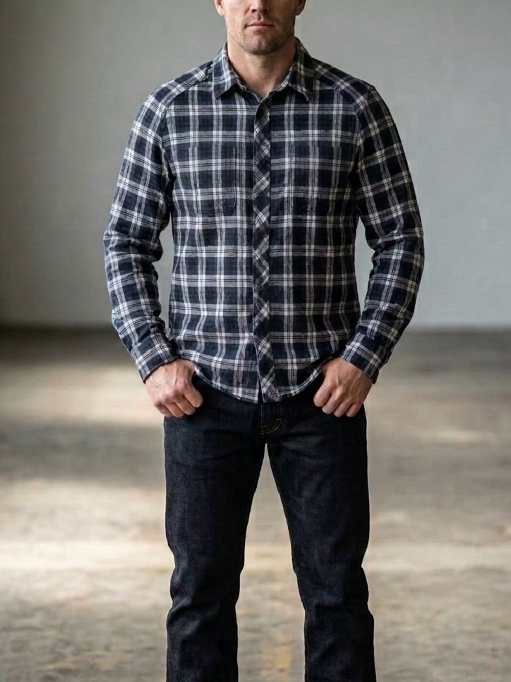 TAD Triple Aught Design Button Down Shirt XL Navy Plaid